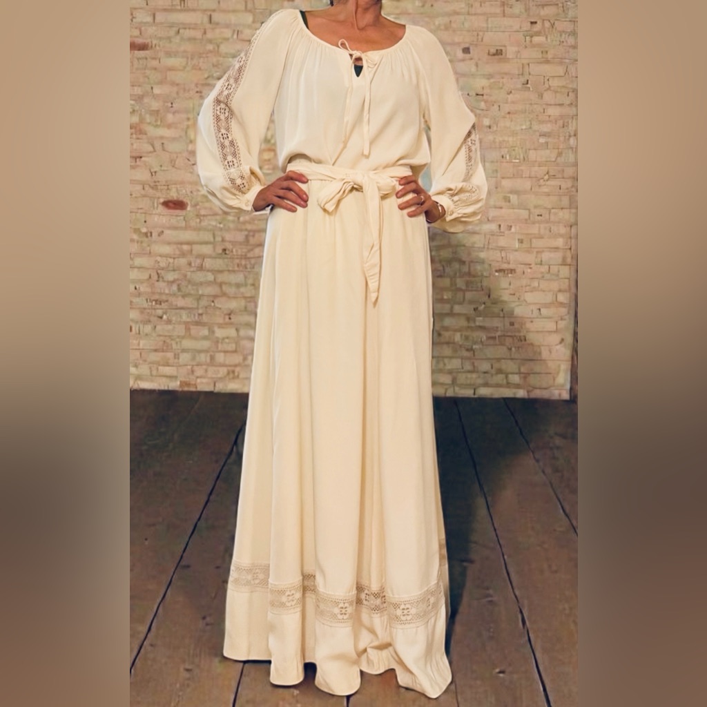 Vintage 70’s Creme Crepe Maxi Skirt & Blouse